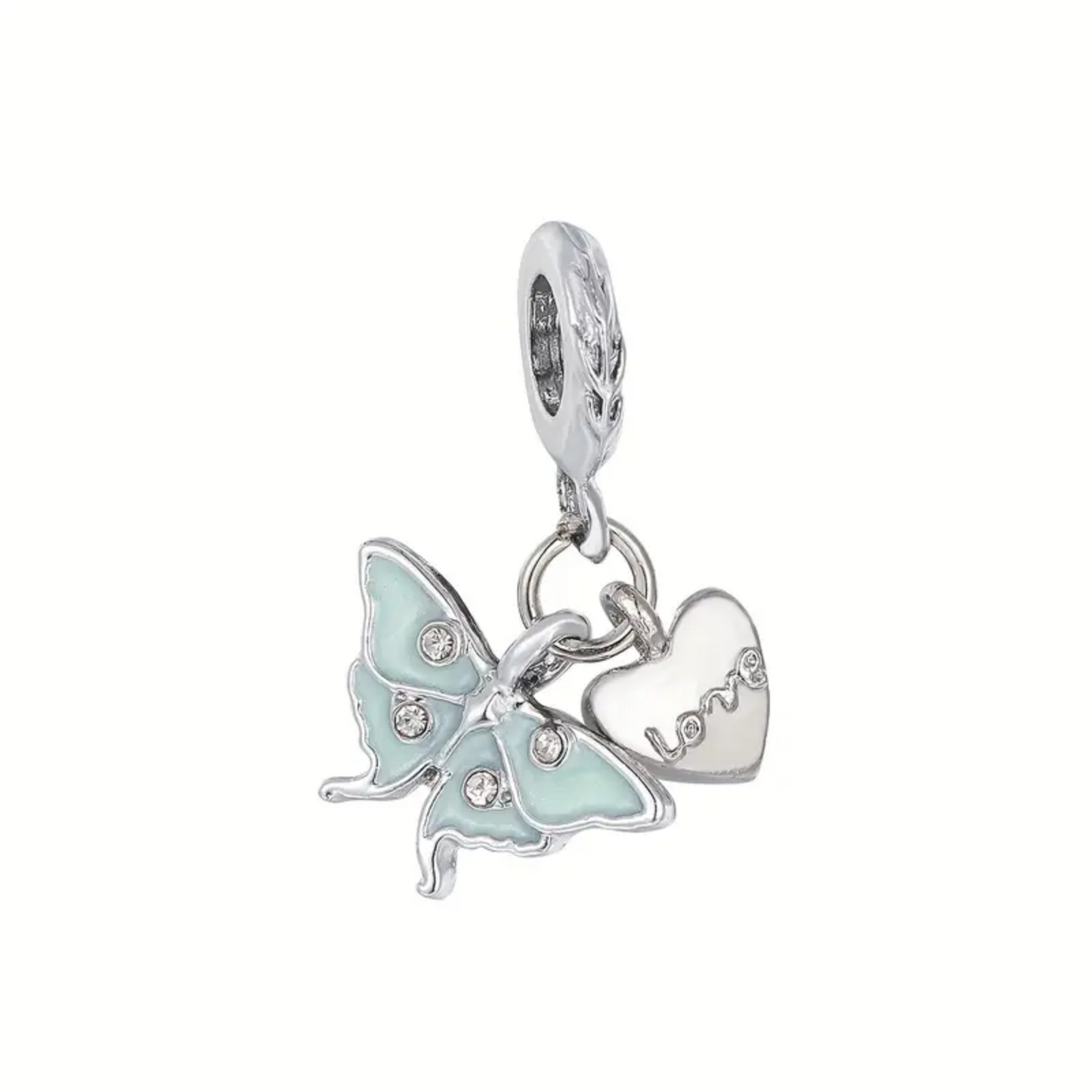 Teal and Silver Butterfly Love Charm in Silver