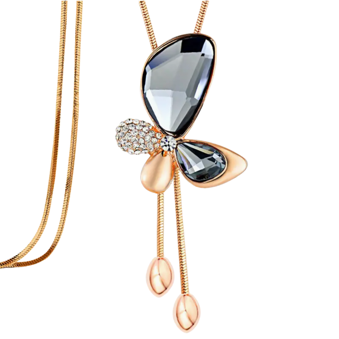 Dusky Blue-Grey Butterfly Tassel Sweater Necklace