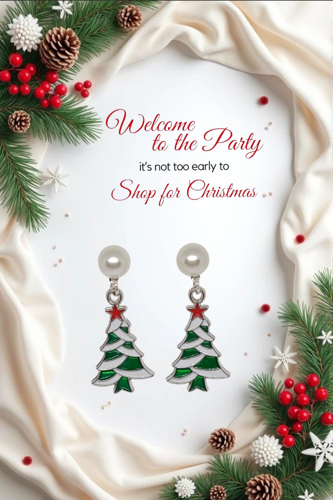 Pearl and Christmas Tree Drop Earrings