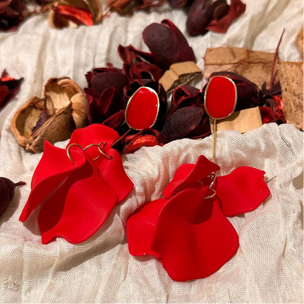 Elegant Red Acrylic Flower Petals Dangle Earrings