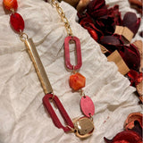 Boho Gold and Red Geometric Long Necklace