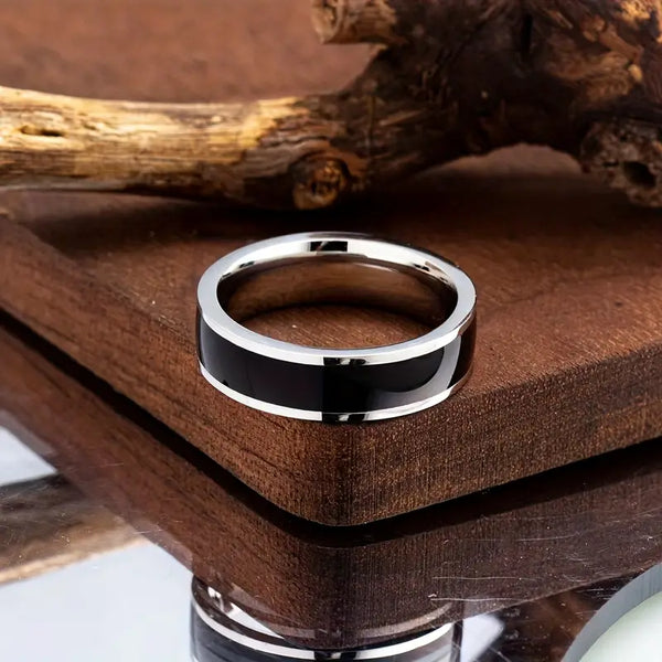 6mm Silver and Black Men's Wedding Ring