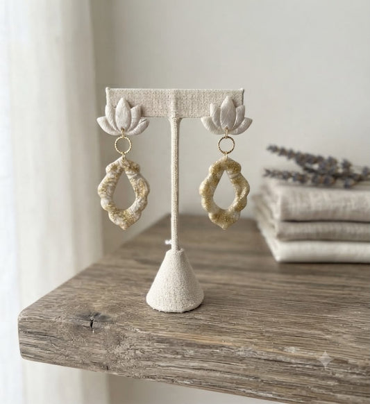 Handmade Shimmer & Gold-Accented Lotus Polymer Clay Earrings