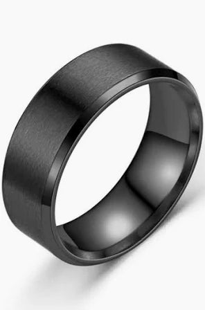 8mm Black Beveled Matte Finish Men's Wedding Ring