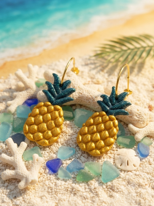 Interchangeable Golden Pineapple Hoop Earrings