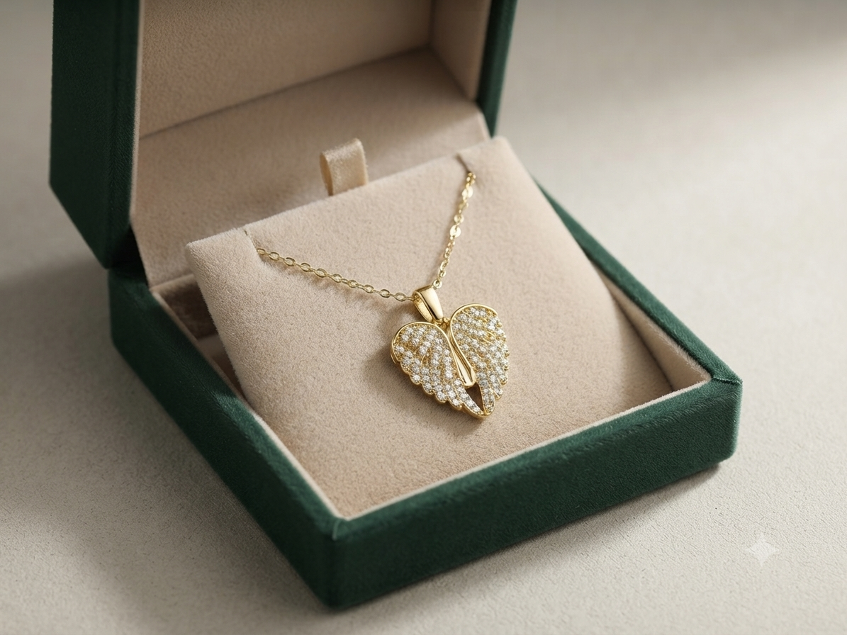 Dainty Crystal Winged Heart Necklace