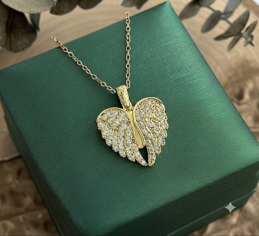 Dainty Crystal Winged Heart Necklace