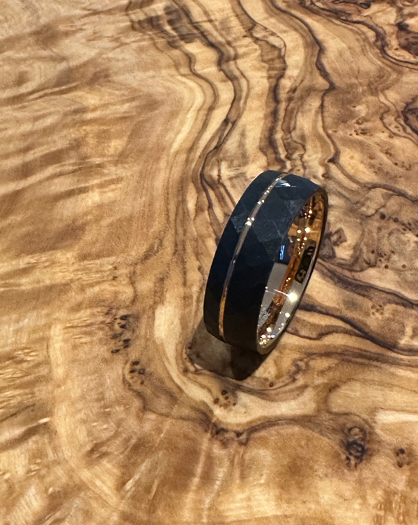 Textured Black and Rose Gold 8mm Tungsten Ring