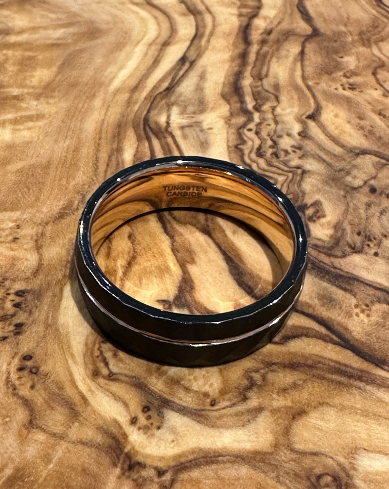 Textured Black and Rose Gold 8mm Tungsten Ring