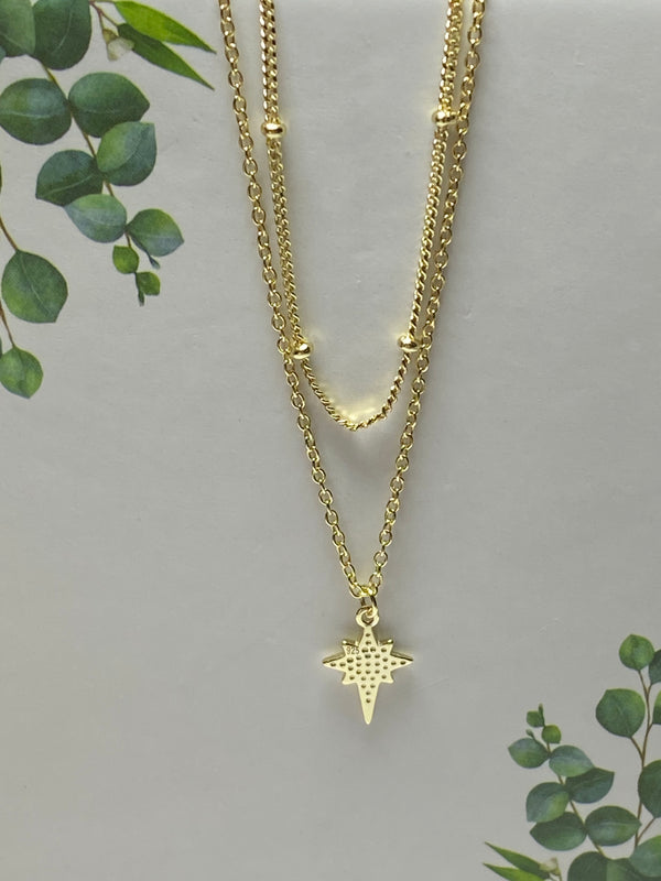 Bethlehem Star Double Layer Necklace in Silver Gold-plated