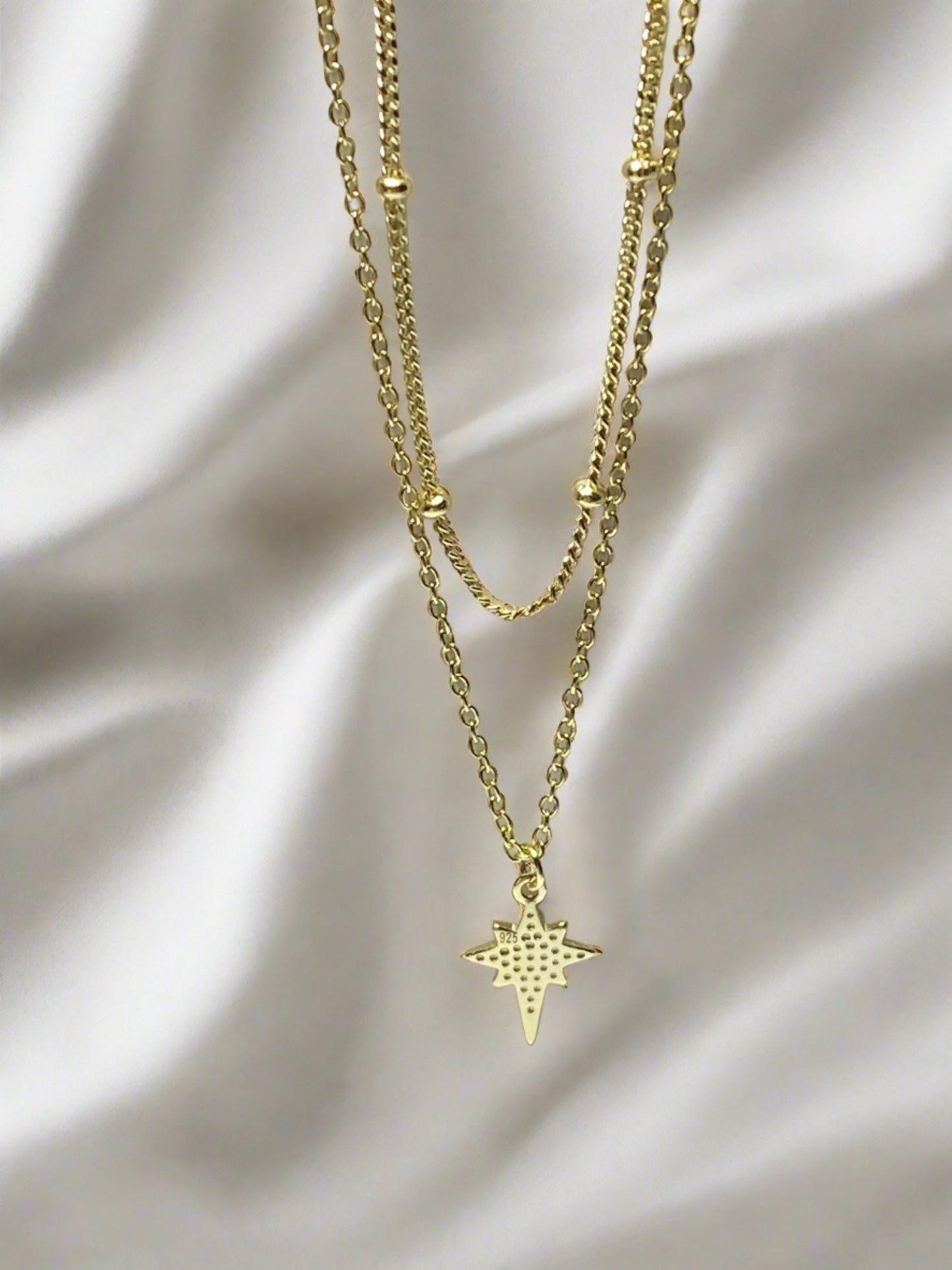Bethlehem Star Double Layer Necklace in Silver Gold-plated