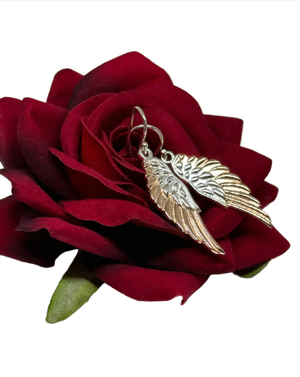 Angel Wing Earrings in Silver and Rose Gold-plated
