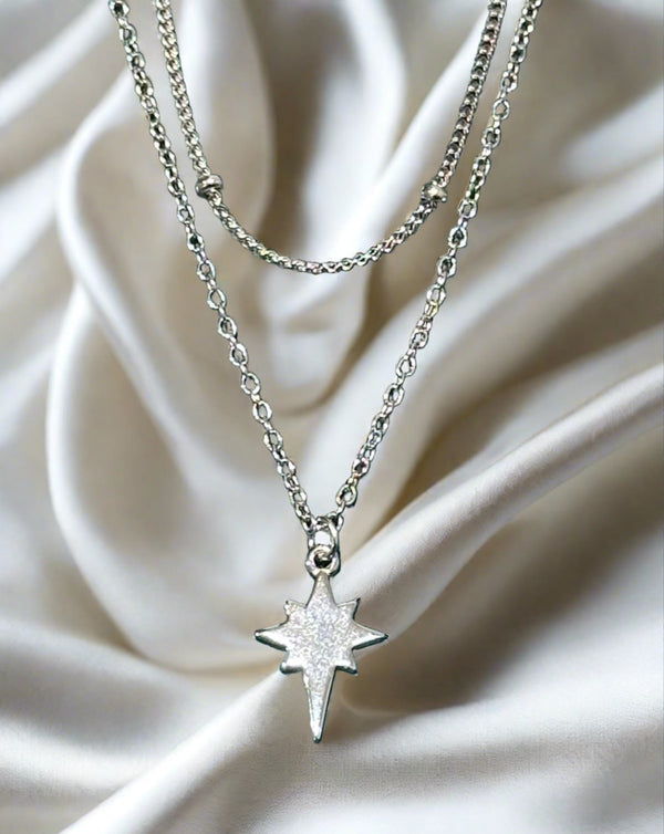 Bethlehem Star Double Layer Necklace in Silver