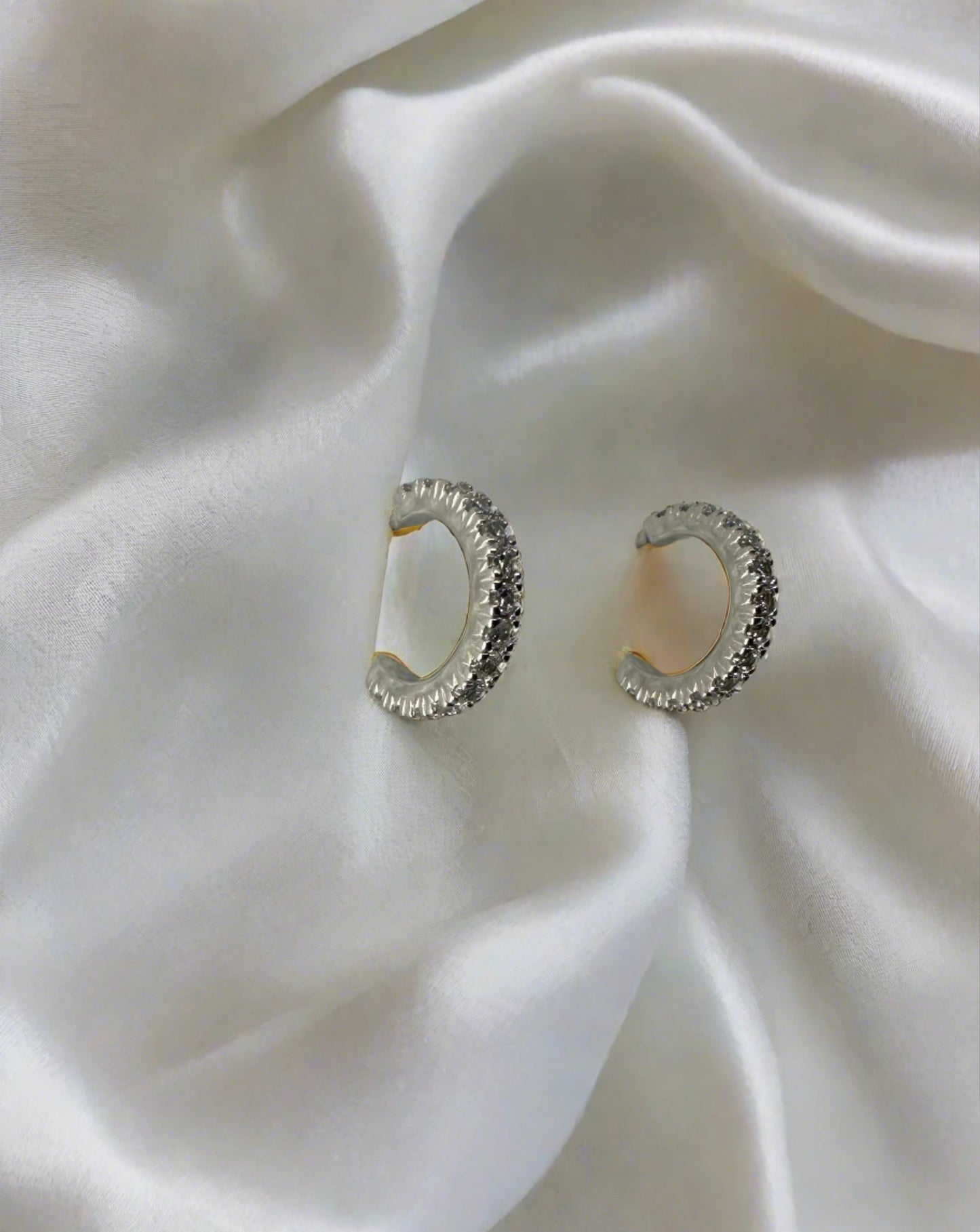 Petite Pave Huggie Earrings in Silver