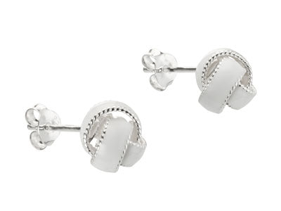 White & Silver Love Knot Stud Earrings in Silver