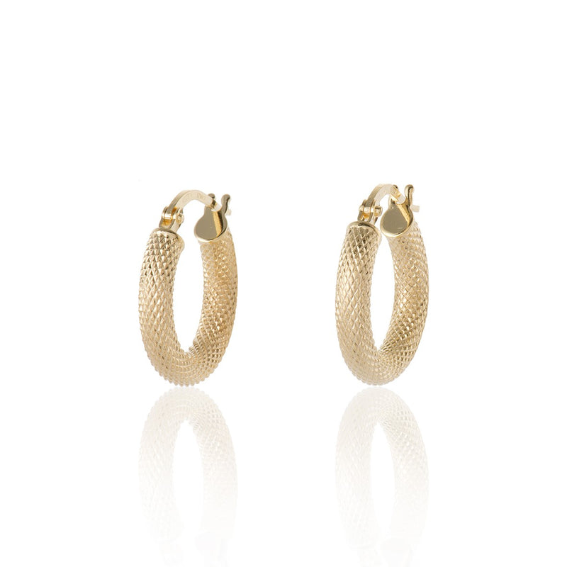 Diamond Cut Mesh Hoops in Yellow Gold