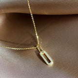 French Pave Oval Link Pendant Necklace in 925 Silver