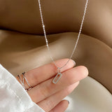 French Pave Oval Link Pendant Necklace in 925 Silver