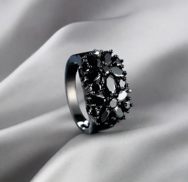 Black Flowers Zircon Ring