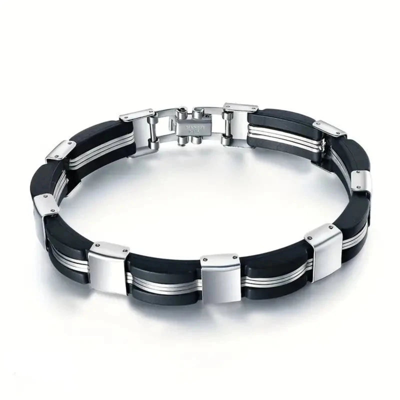 Fashion Black and Silver Men's Bracelet in Stainless Steel