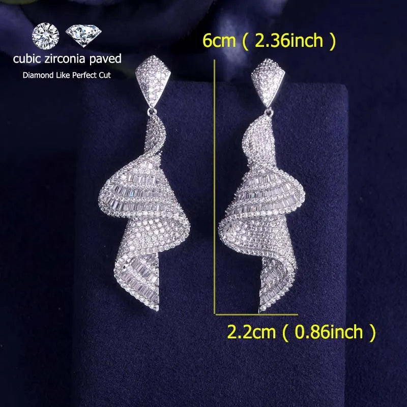 Skirt Swing Baguette AAA Cubic Zirconia Earrings Silvery