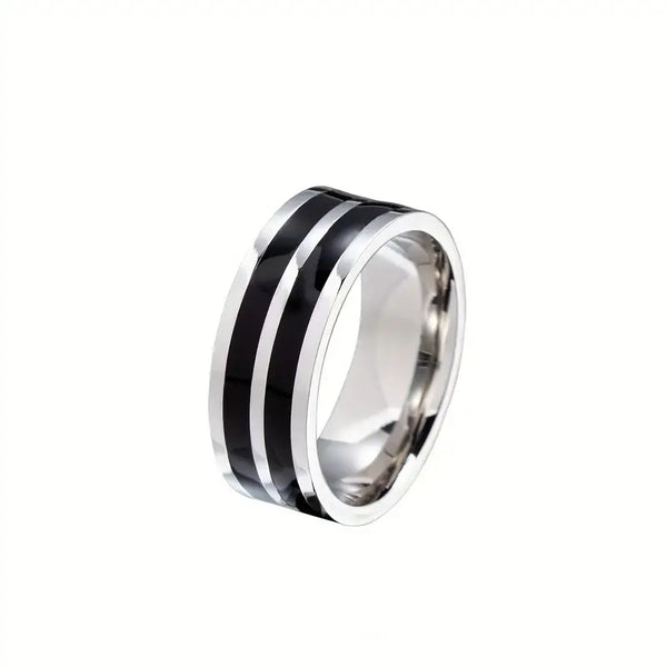 8mm Silver and Black Stripe Men's Wedding Ring