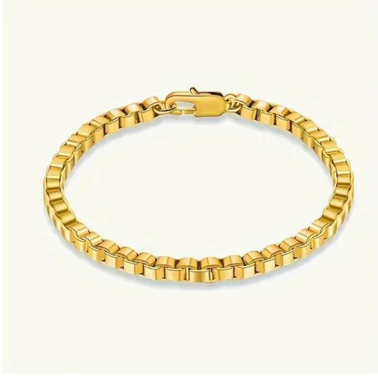 Square Link Stainless Steel Men's Bracelet - Golden