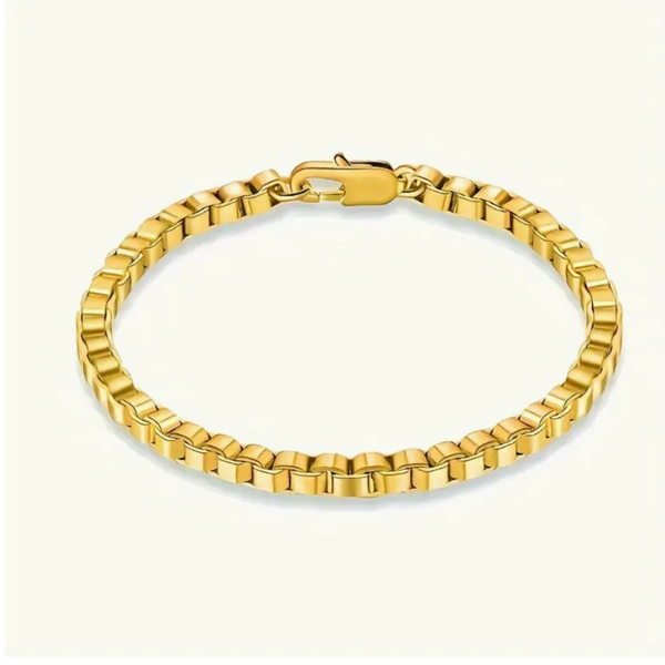 Square Link Stainless Steel Men's Bracelet - Golden