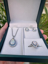 3pcs Pear Opal with Blue & White Zircon Jewellery Set