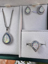 3pcs Pear Opal with Blue & White Zircon Jewellery Set