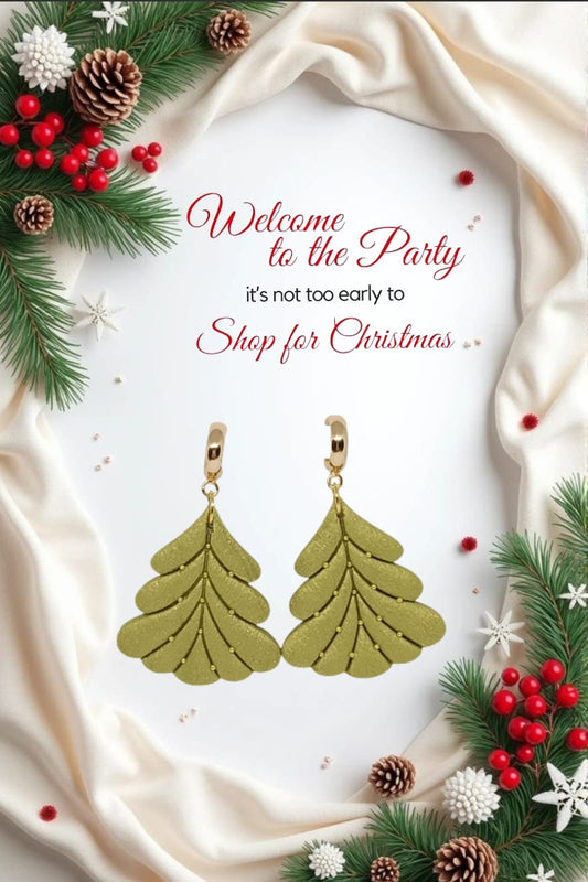 Green and Gold Hoop Christmas Tree Earrings