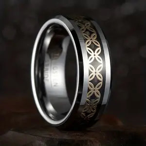 8mm Patterned Tungsten Steel Men's Wedding Ring