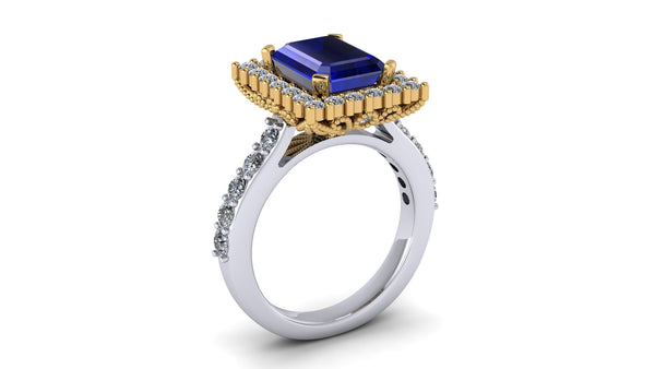 Scy Emerald Sapphire Halo Ring in Gold