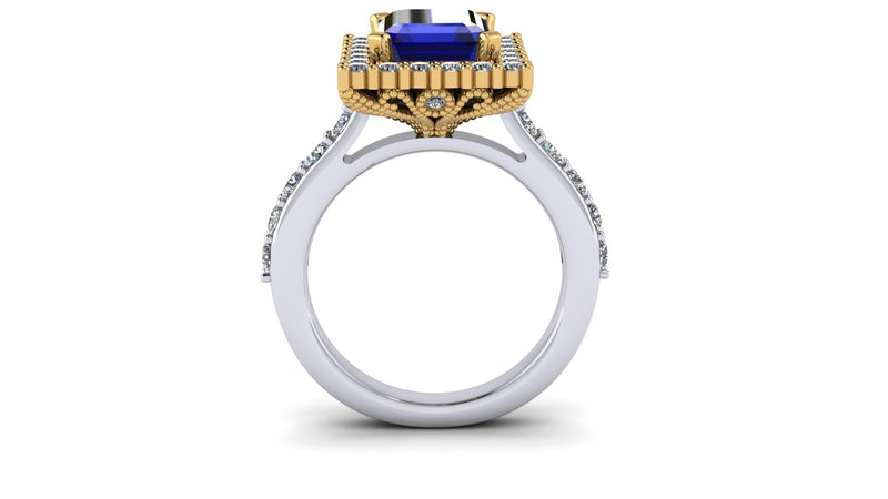 Scy Emerald Sapphire Halo Ring in Gold