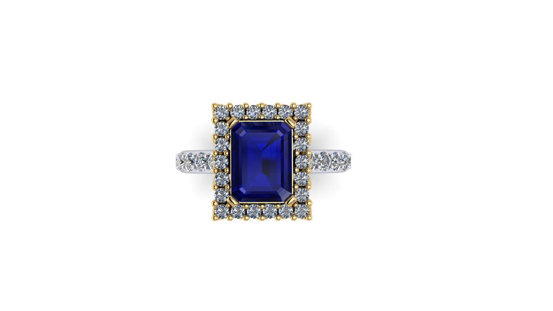 Scy Emerald Sapphire Halo Ring in Gold