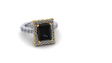 Scy Emerald Black Diamond Halo Ring in Gold