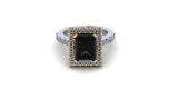 Scy Emerald Black Diamond Halo Ring in Gold