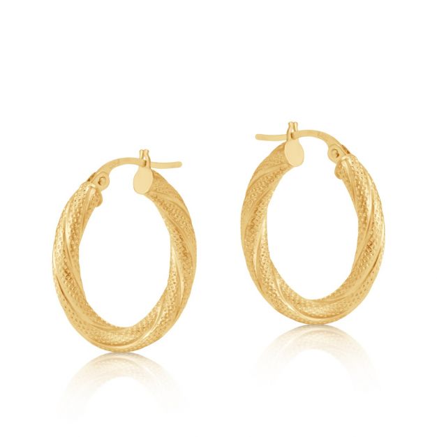 Glimmering Frosted Twist Hoops in Yellow Gold