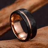 Textured Black and Rose Gold 8mm Tungsten Ring